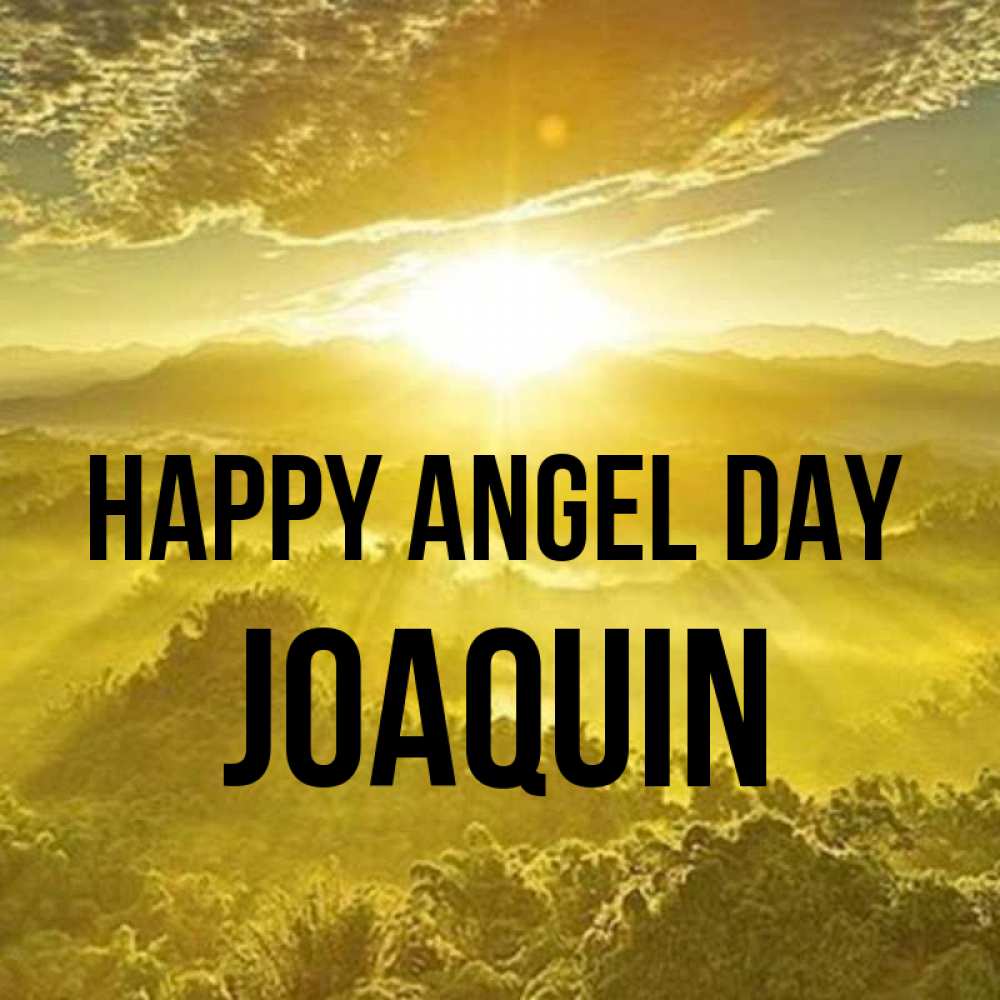 Greetings card с именем, Joaquin happy angel day леса и небо в желтом Greetings with text for free download 