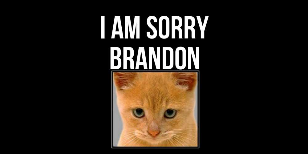 Greetings card с именем, Brandon I am sorry рыжий грустный кот просит прощения Greetings with text for free download 