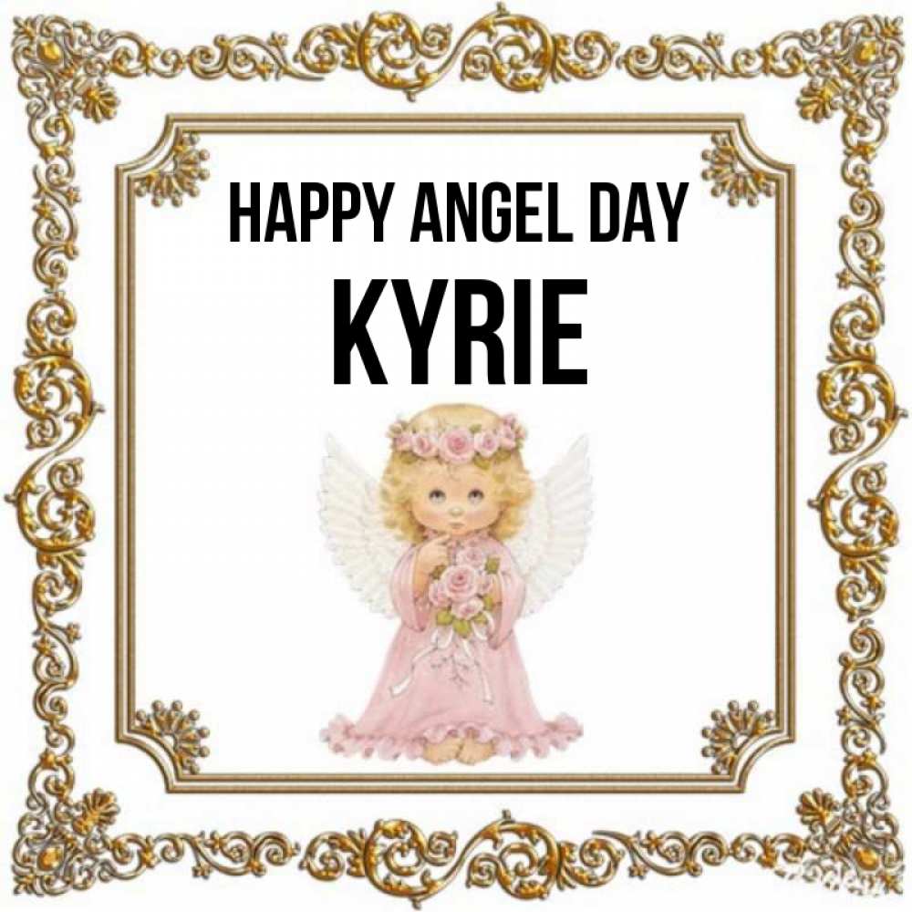 Greetings card с именем, Kyrie happy angel day девочка ангел с крыльями и цветами в розовом платье Greetings with text for free download 