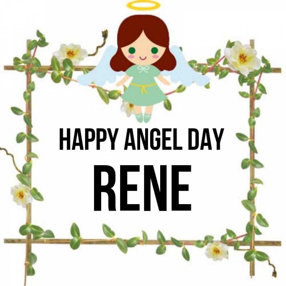 Greetings card с именем, Rene happy angel day Ангел с нимбом Greetings with text for free download 