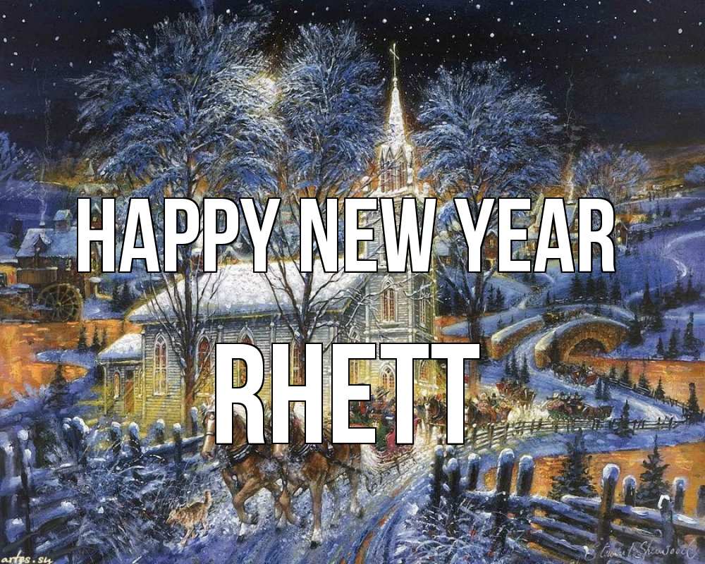 Greetings card с именем, Rhett Happy New Year упряжка лошадей, лошади, новый год Greetings with text for free download 