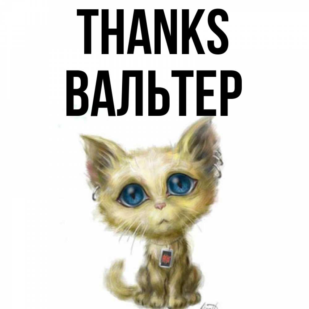 Greetings card с именем, Вальтер Thanks рисованный кот благодарит вас Greetings with text for free download 