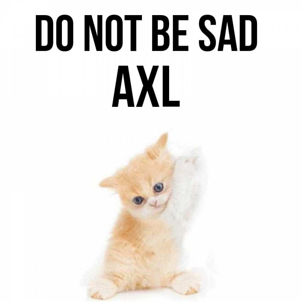 Greetings card с именем, Axl Do not be sad просящий кот Greetings with text for free download 