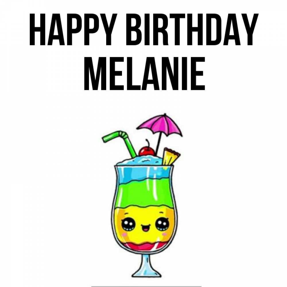 Greetings card с именем, Melanie Happy Birthday с зонтиком Greetings with text for free download 