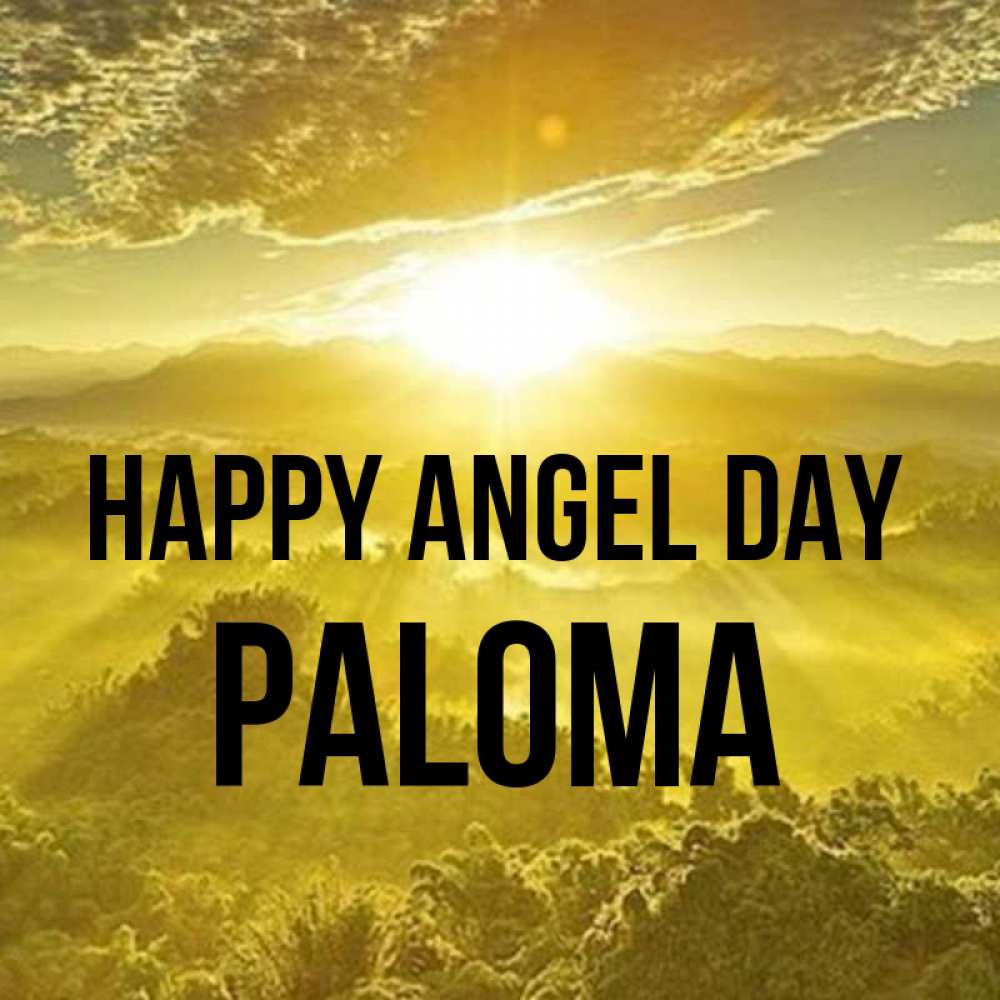 Greetings card с именем, Paloma happy angel day леса и небо в желтом Greetings with text for free download 