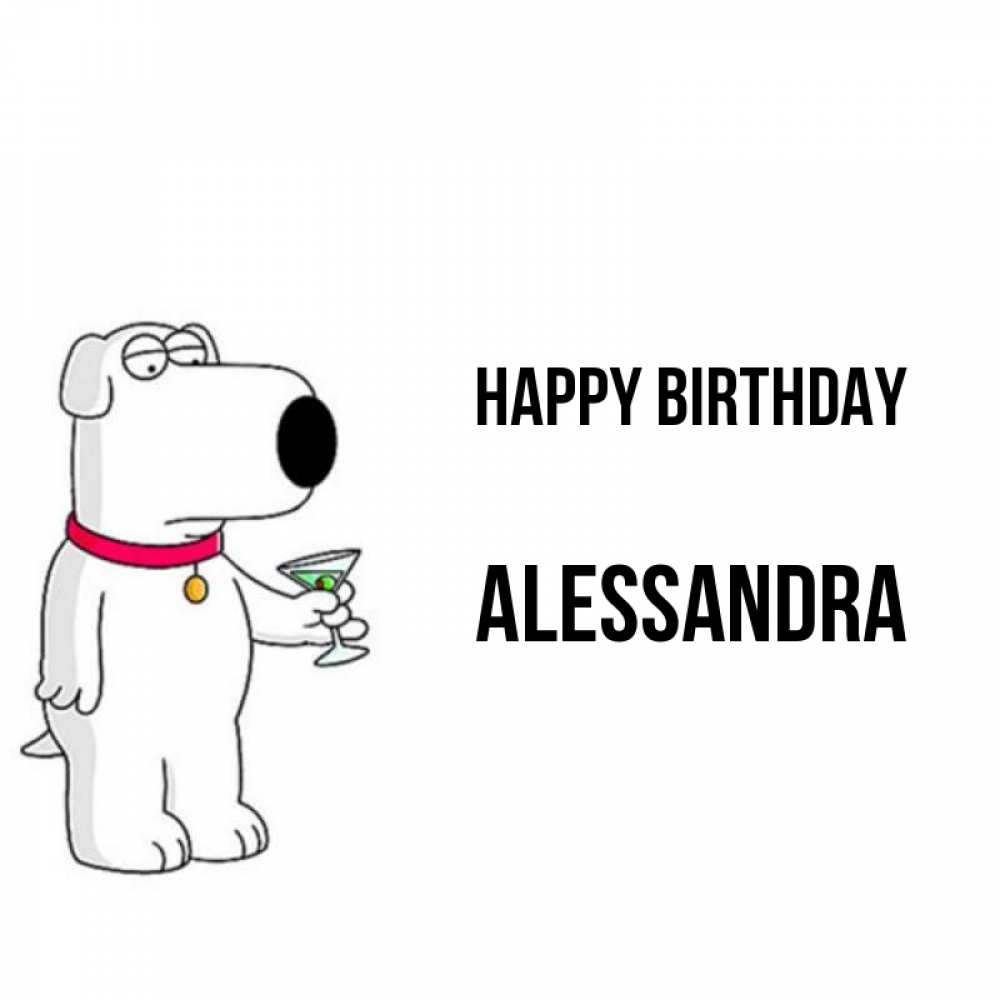Greetings card с именем, Alessandra Happy Birthday песик с оливками Greetings with text for free download 