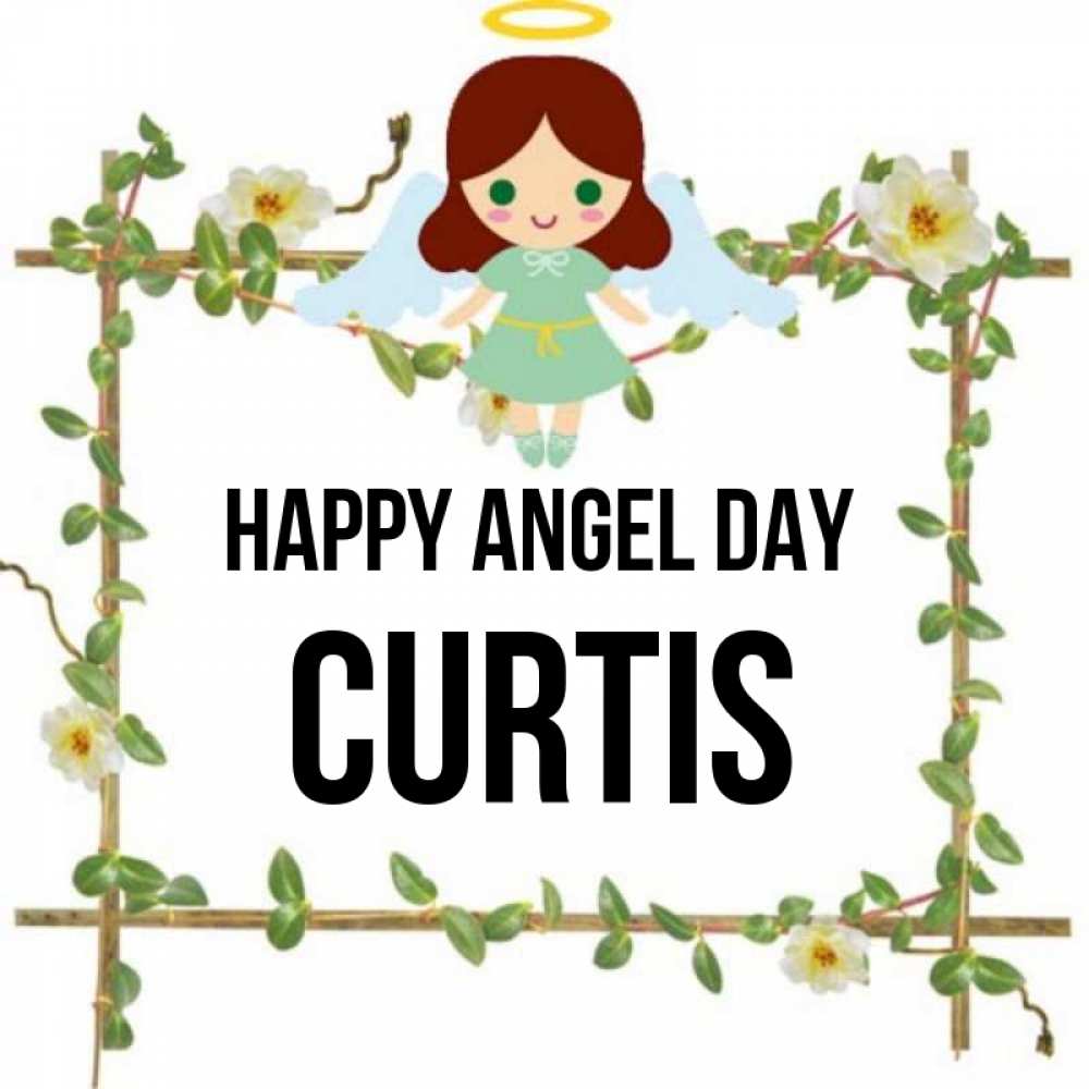 Greetings card с именем, Curtis happy angel day Ангел с нимбом Greetings with text for free download 