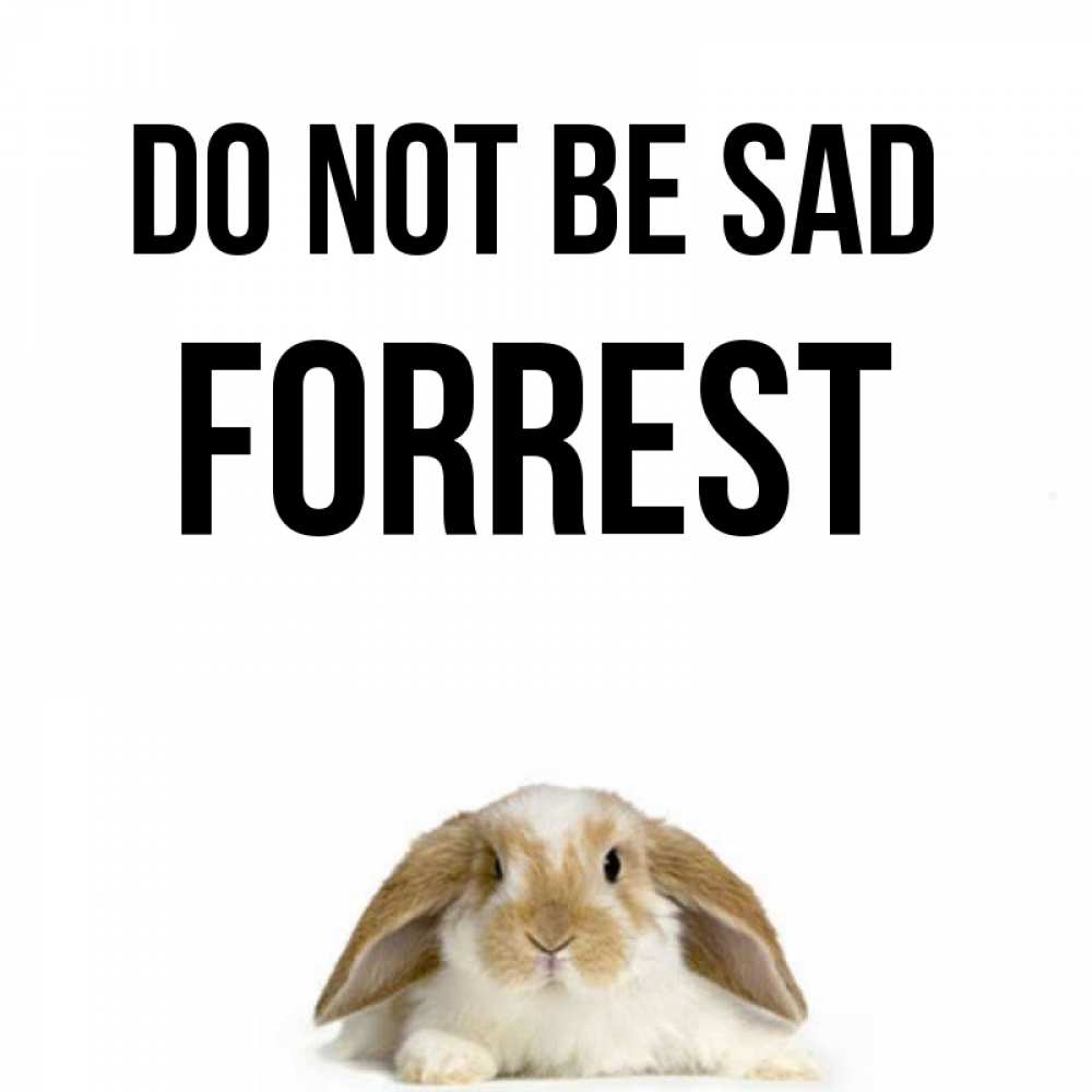 Greetings card с именем, Forrest Do not be sad коричнево белый заяц с большими ушками Greetings with text for free download 