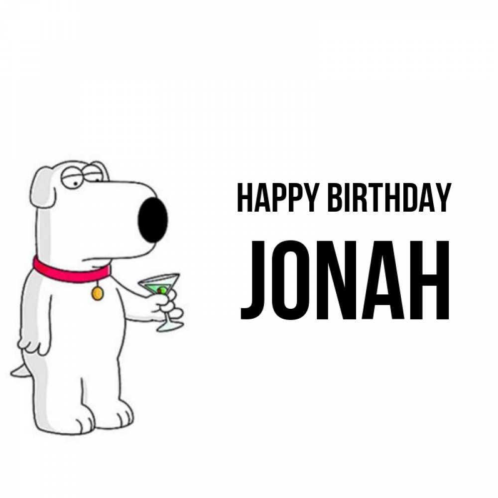 Greetings card с именем, Jonah Happy Birthday песик с оливками Greetings with text for free download 