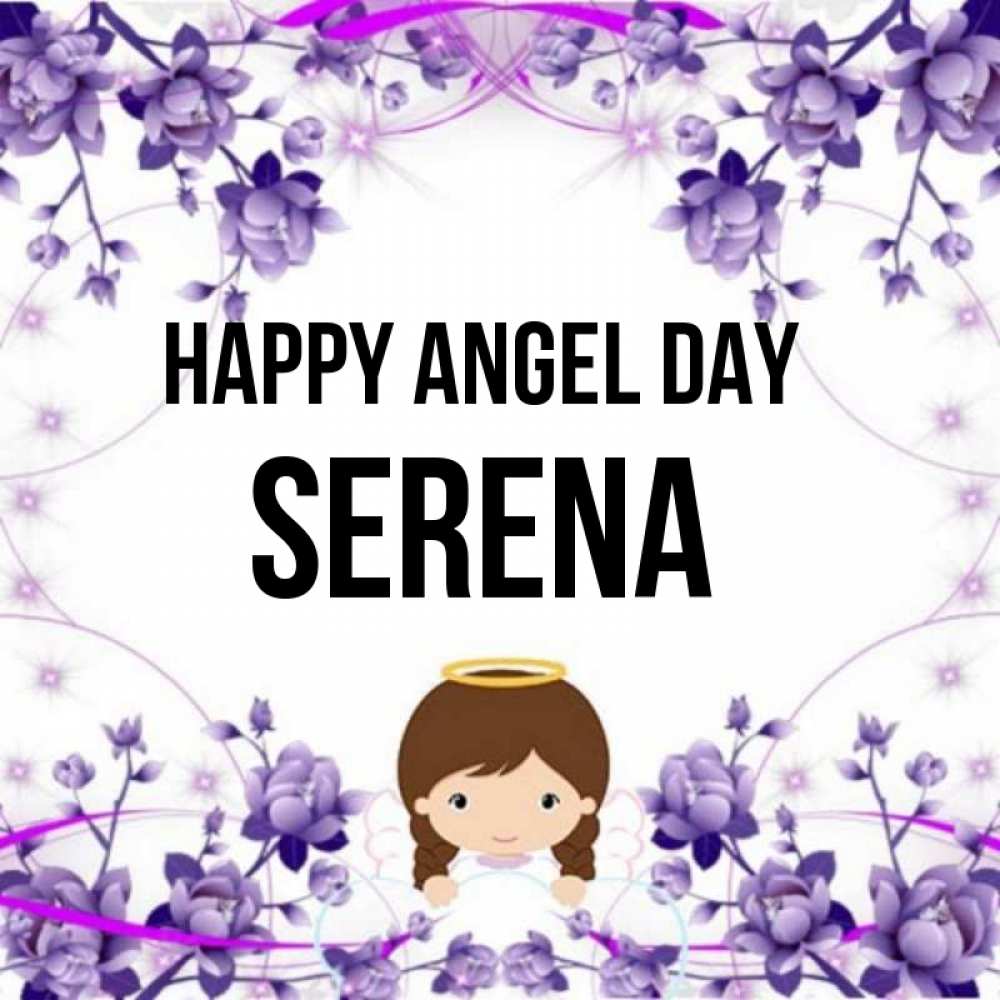 Greetings card с именем, Serena happy angel day с именинами в рамочке Greetings with text for free download 