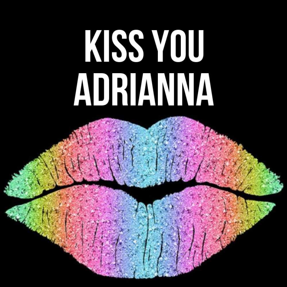 Greetings card с именем, Adrianna Kiss you след от губ на черном фоне Greetings with text for free download 