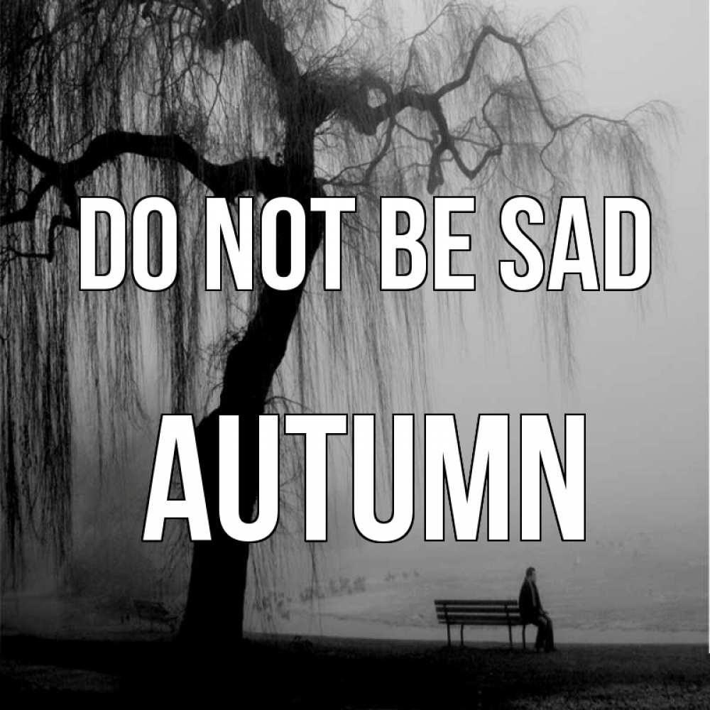 Greetings card с именем, Autumn Do not be sad висящие ветки дерева и лавочка под деревом Greetings with text for free download 