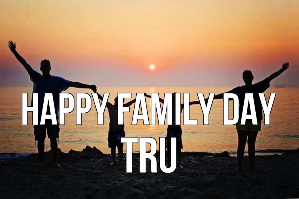Greetings card с именем, Tru happy family day мама, папа, дети, дочка,сын, море, пляж, закат Greetings with text for free download 