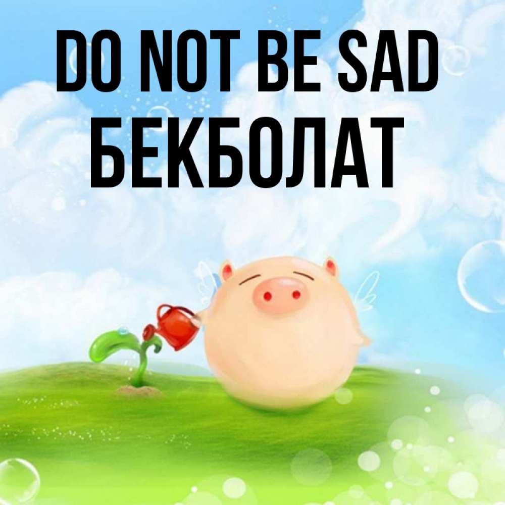 Greetings card с именем, Бекболат Do not be sad поливает цветок порося Greetings with text for free download 
