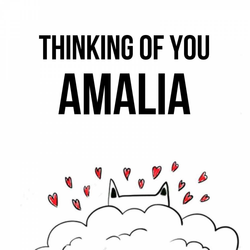 Greetings card с именем, Amalia Thinking of you кот за облаком Greetings with text for free download 