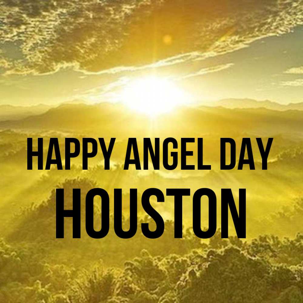 Greetings card с именем, Houston happy angel day леса и небо в желтом Greetings with text for free download 