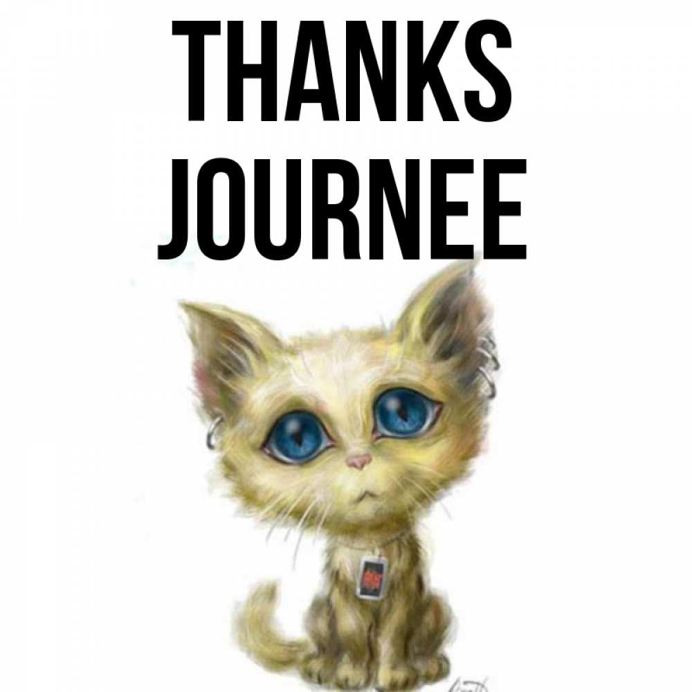 Greetings card с именем, Journee Thanks рисованный кот благодарит вас Greetings with text for free download 
