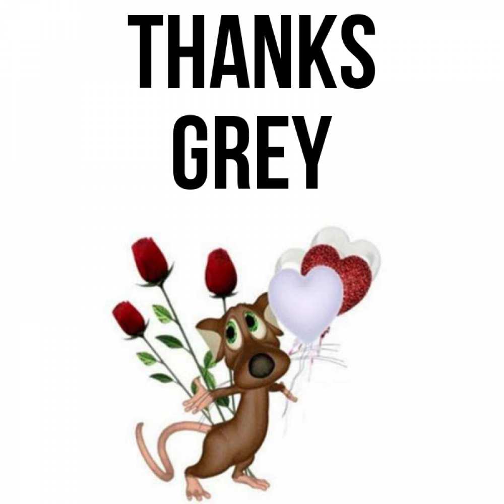 Greetings card с именем, Grey Thanks песик с шариками в форме сердец Greetings with text for free download 