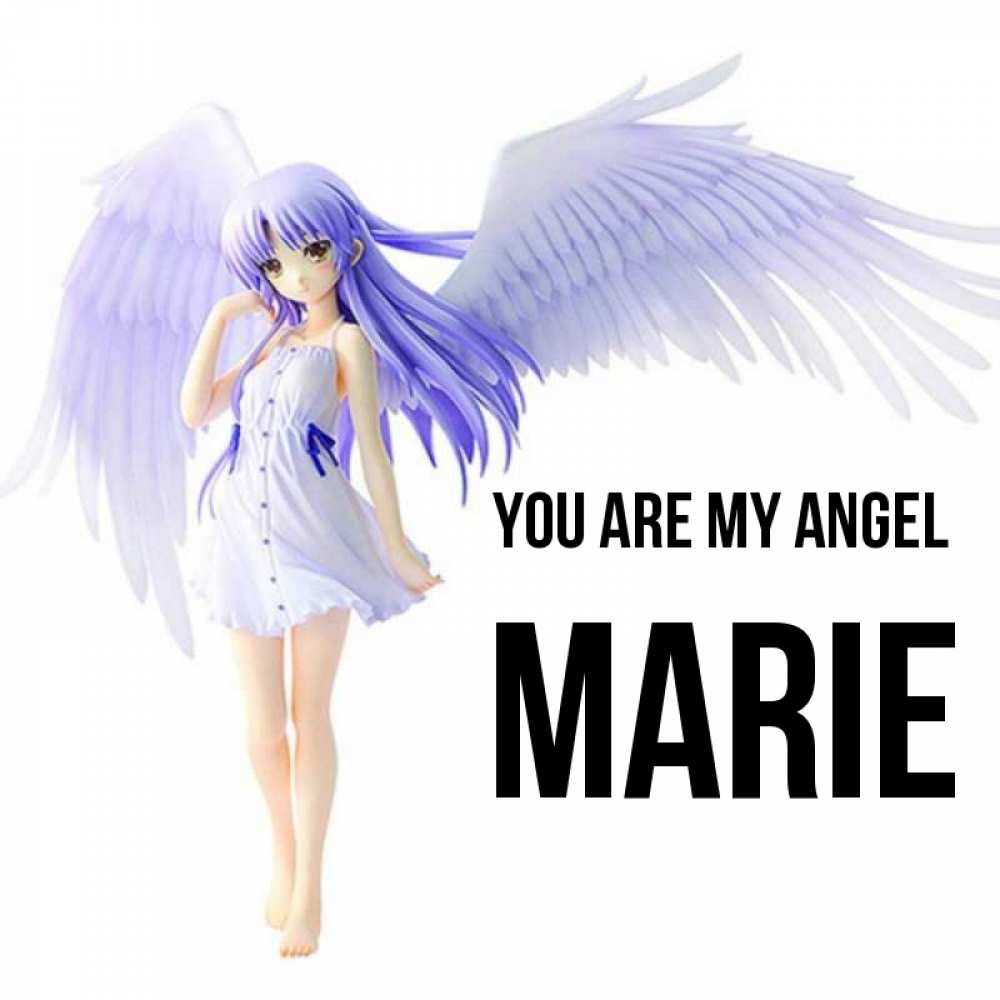 Greetings card с именем, Marie You are my angel девушка ангел с фиолетовыми крыльями Greetings with text for free download 
