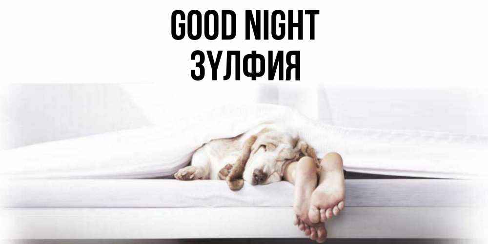 Greetings card с именем, ЗҮЛФИЯ Good night кровать с собакой пожелание сладких снов и спокойной ночи Greetings with text for free download 