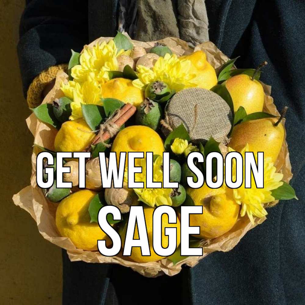 Greetings card с именем, Sage Get well soon букет витаминов Greetings with text for free download 