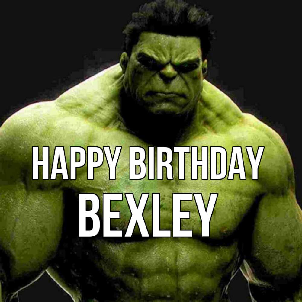 Greetings card с именем, Bexley Happy Birthday зеленый супергерой марвел Greetings with text for free download 