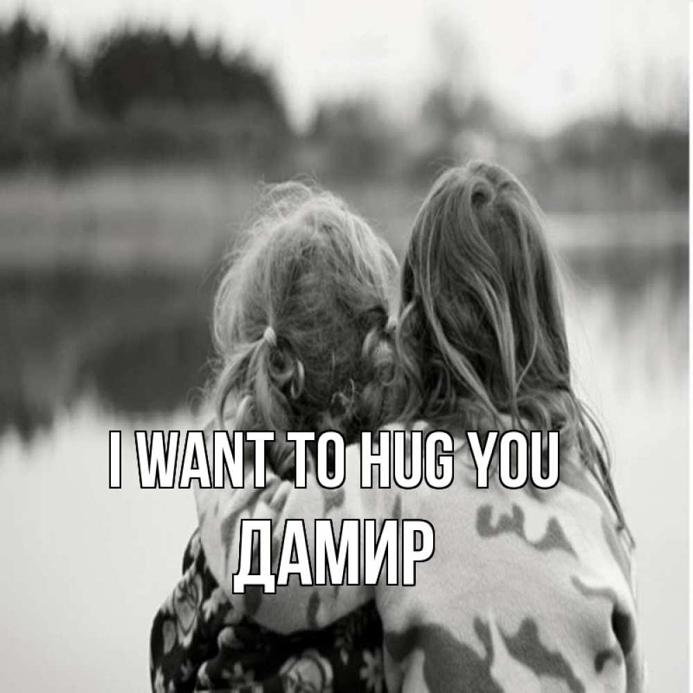 Greetings card с именем, Дамир I want to hug you в дали все в тумане Greetings with text for free download 