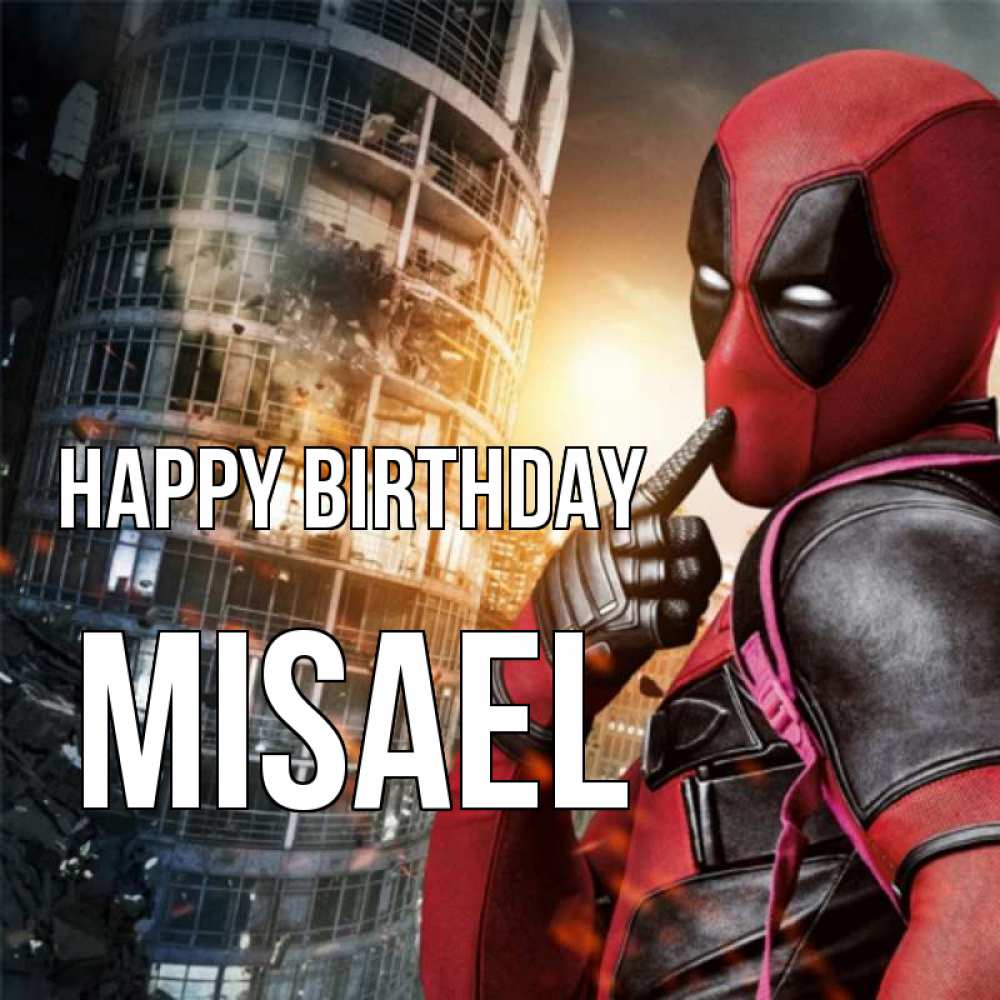 Greetings card с именем, Misael Happy Birthday с супергероями Greetings with text for free download 