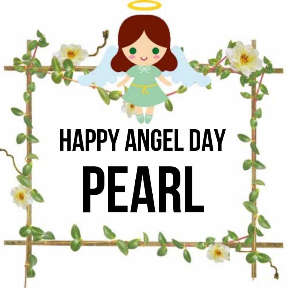 Greetings card с именем, Pearl happy angel day Ангел с нимбом Greetings with text for free download 