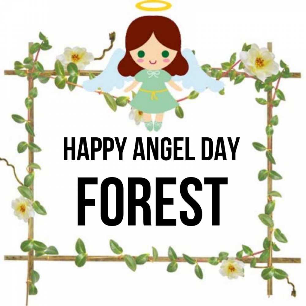 Greetings card с именем, Forest happy angel day Ангел с нимбом Greetings with text for free download 