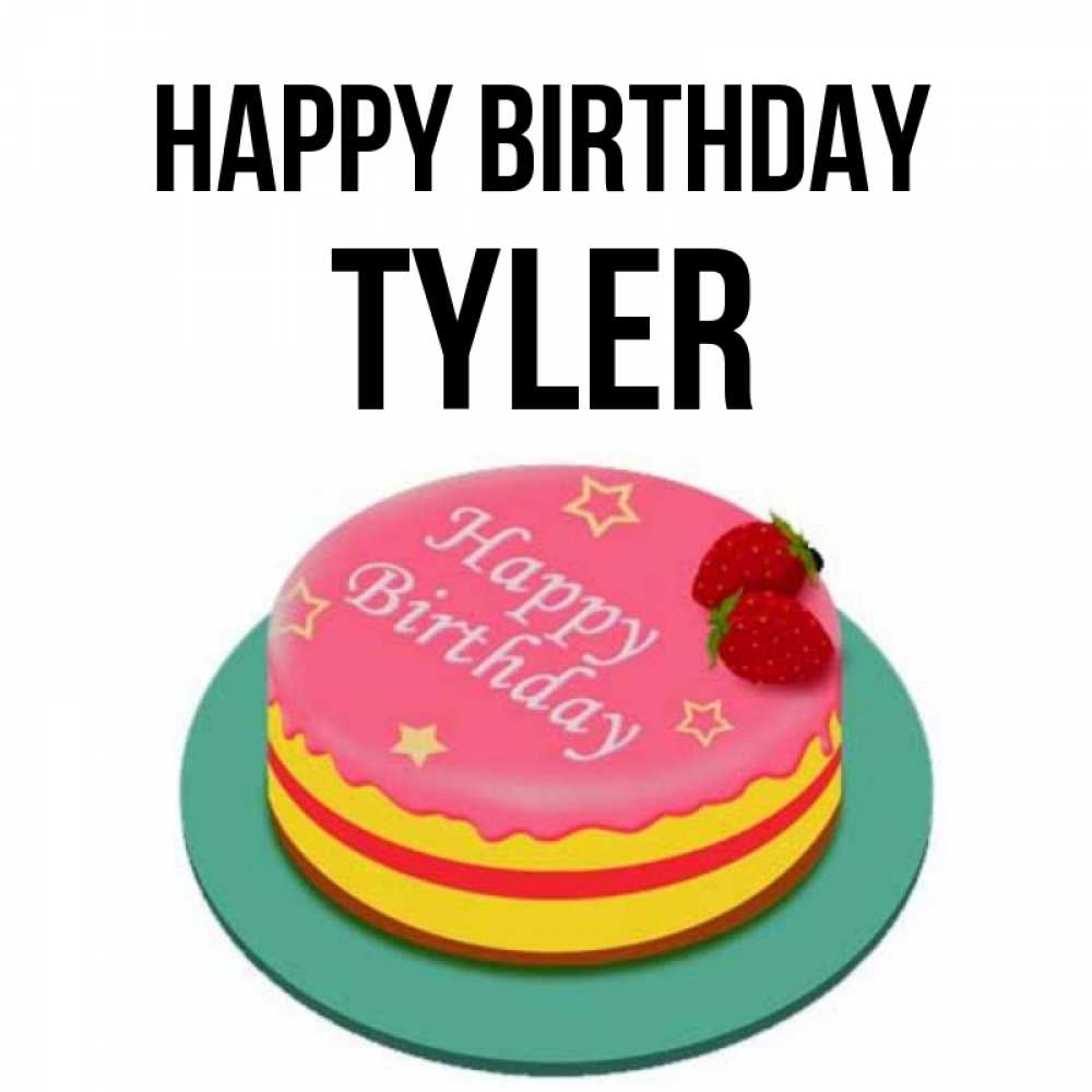 Greetings card с именем, Tyler Happy Birthday торт, клубника, днюха Greetings with text for free download 