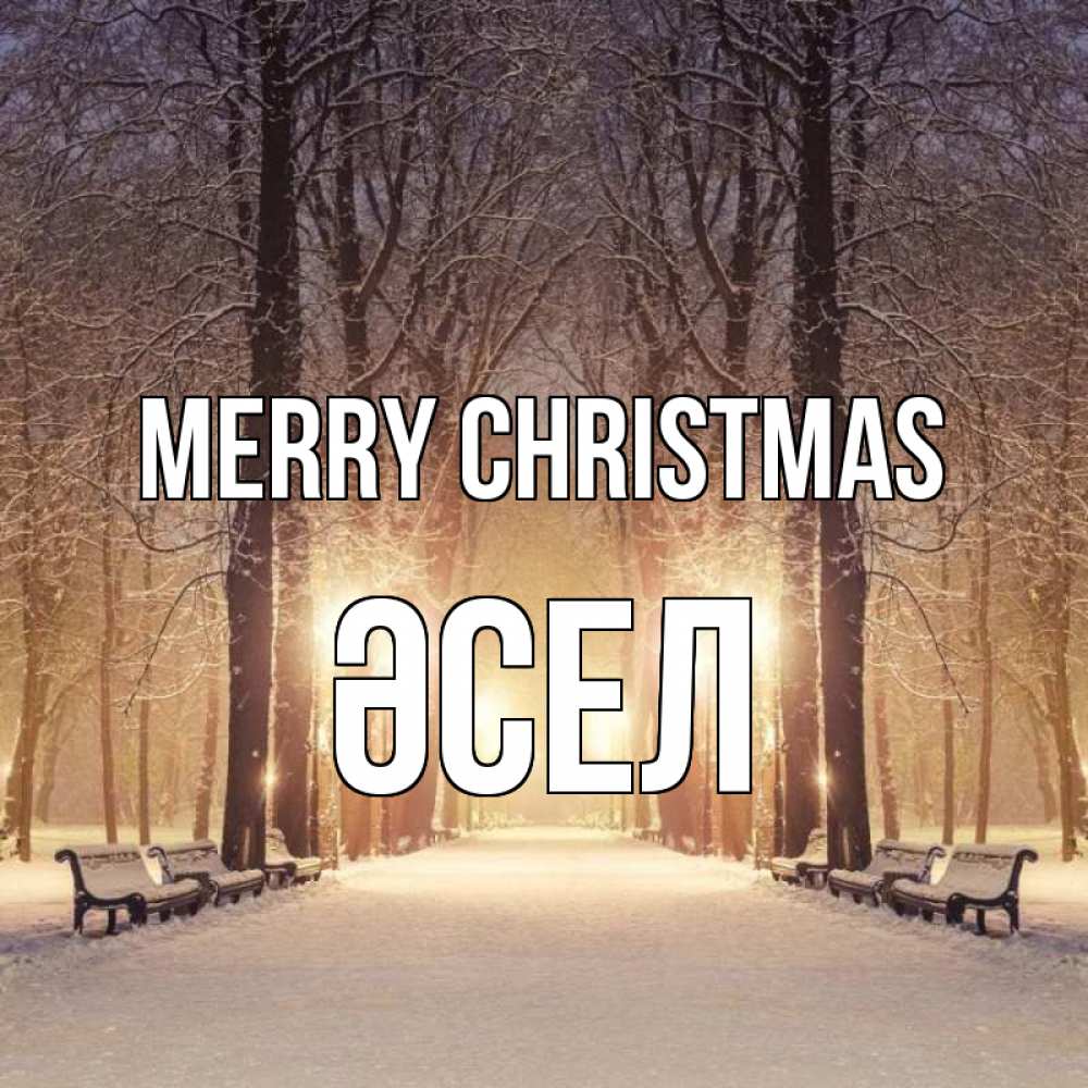 Greetings card с именем, ӘСЕЛ Merry Christmas зима, парк, фонарь, лес Greetings with text for free download 