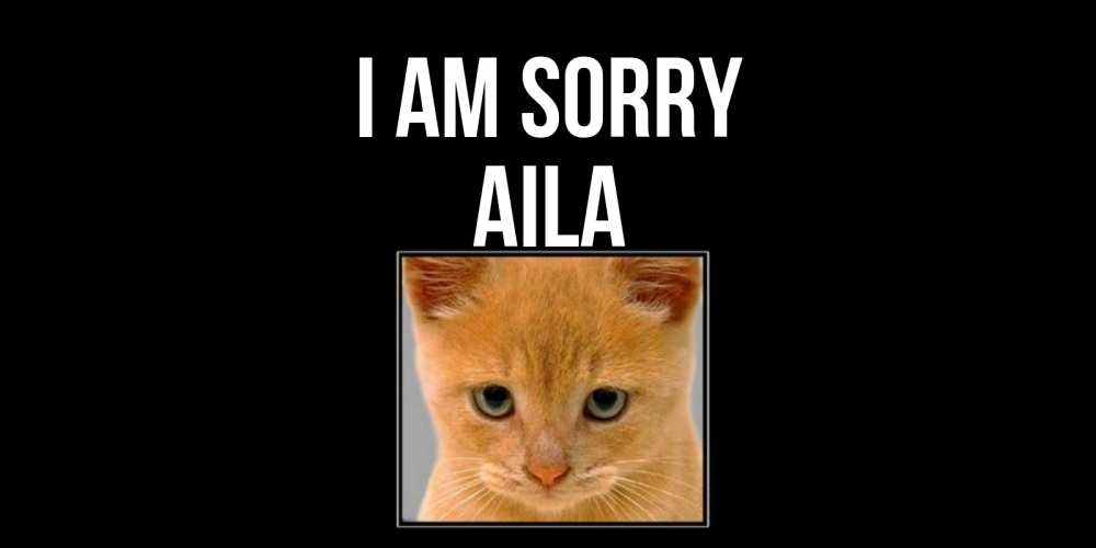 Greetings card с именем, Aila I am sorry рыжий грустный кот просит прощения Greetings with text for free download 