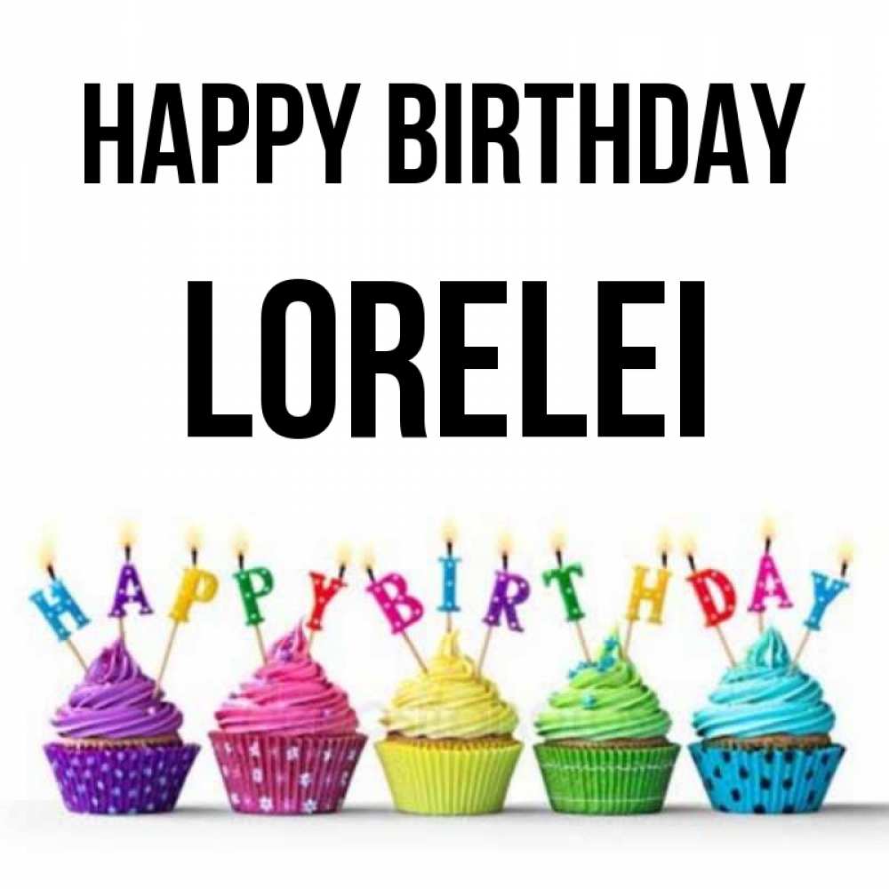 Greetings card с именем, Lorelei Happy Birthday открытка ко дню рождения с разноцветными вкусняшками Greetings with text for free download 
