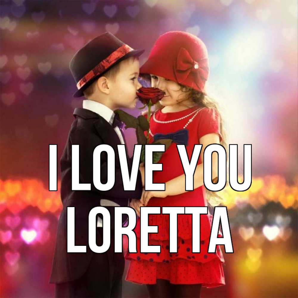 Greetings card с именем, Loretta I love you черное и красное и роза Greetings with text for free download 