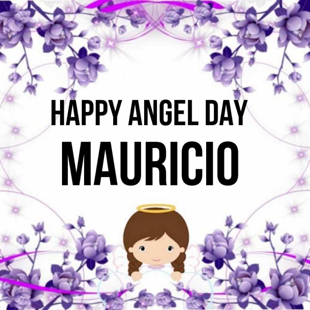 Greetings card с именем, Mauricio happy angel day с именинами в рамочке Greetings with text for free download 