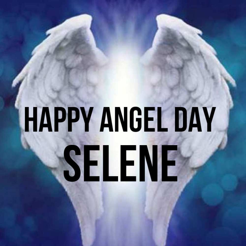 Greetings card с именем, Selene happy angel day синий фон и крылышки Greetings with text for free download 