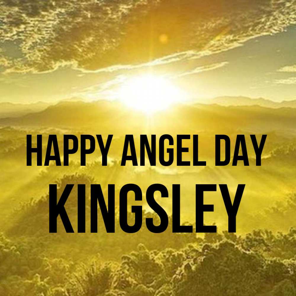 Greetings card с именем, Kingsley happy angel day леса и небо в желтом Greetings with text for free download 