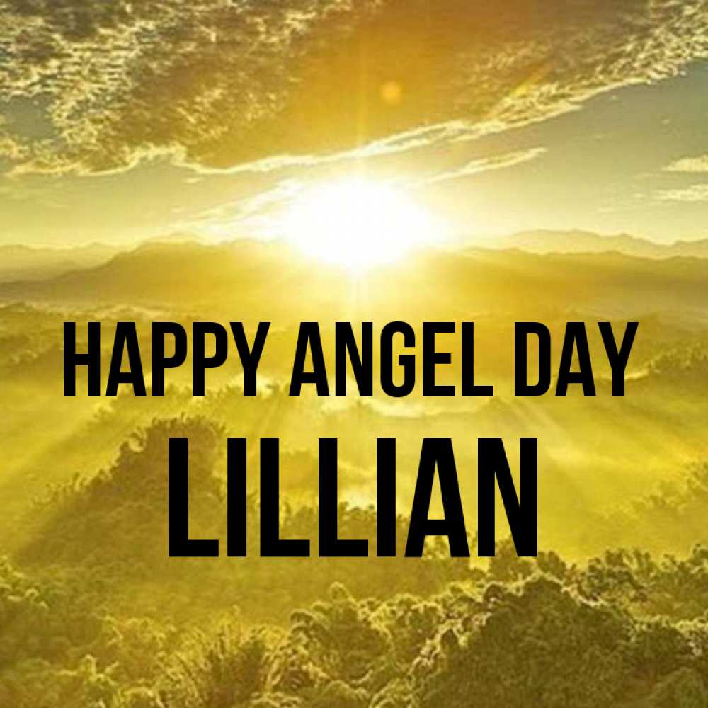 Greetings card с именем, Lillian happy angel day леса и небо в желтом Greetings with text for free download 