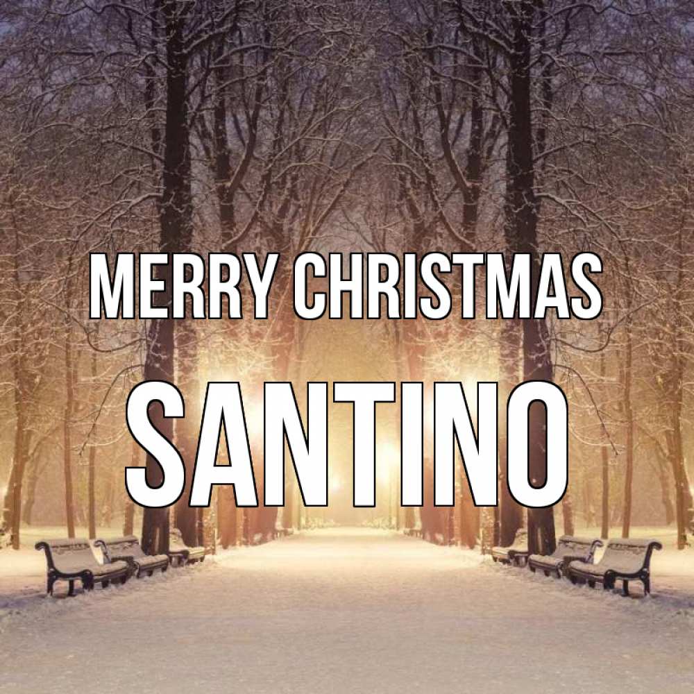 Greetings card с именем, Santino Merry Christmas зима, парк, фонарь, лес Greetings with text for free download 