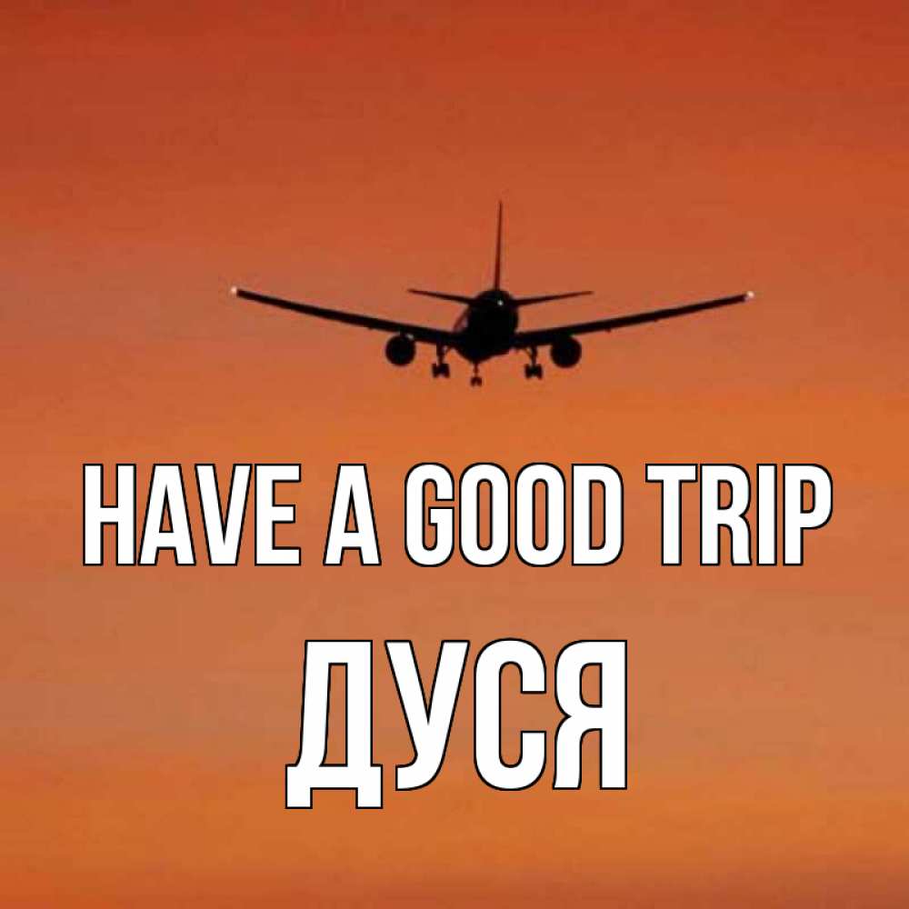 Greetings card с именем, Дуся Have a good trip силуэт самолета Greetings with text for free download 