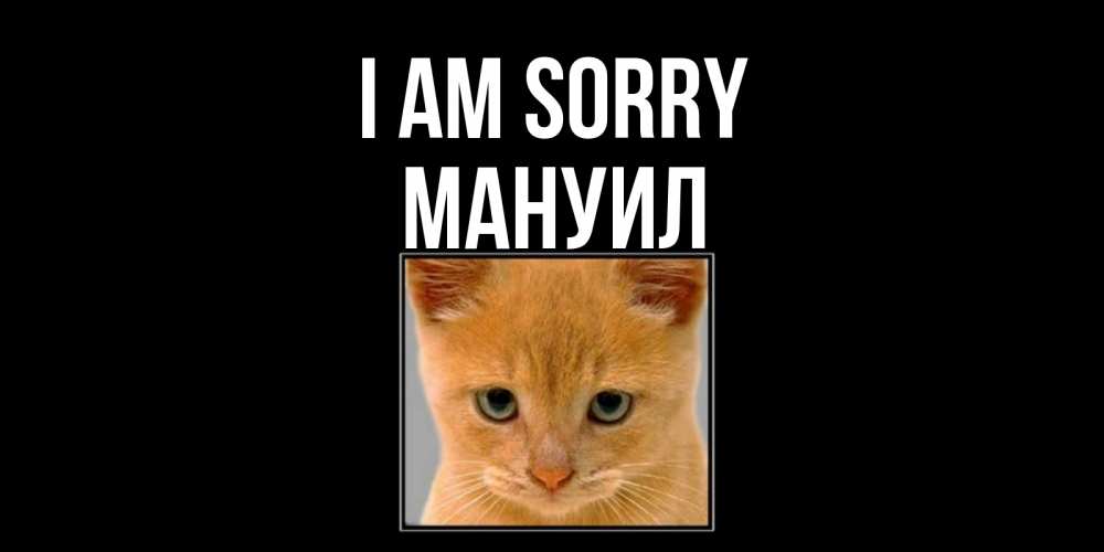 Greetings card с именем, Мануил I am sorry рыжий грустный кот просит прощения Greetings with text for free download 