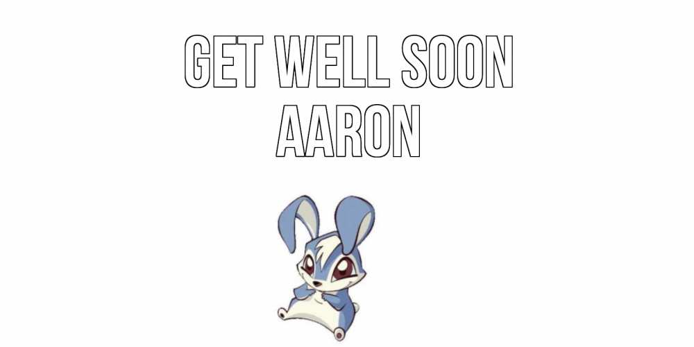 Greetings card с именем, Aaron Get well soon серый заяц на открытке про выздоравление Greetings with text for free download 