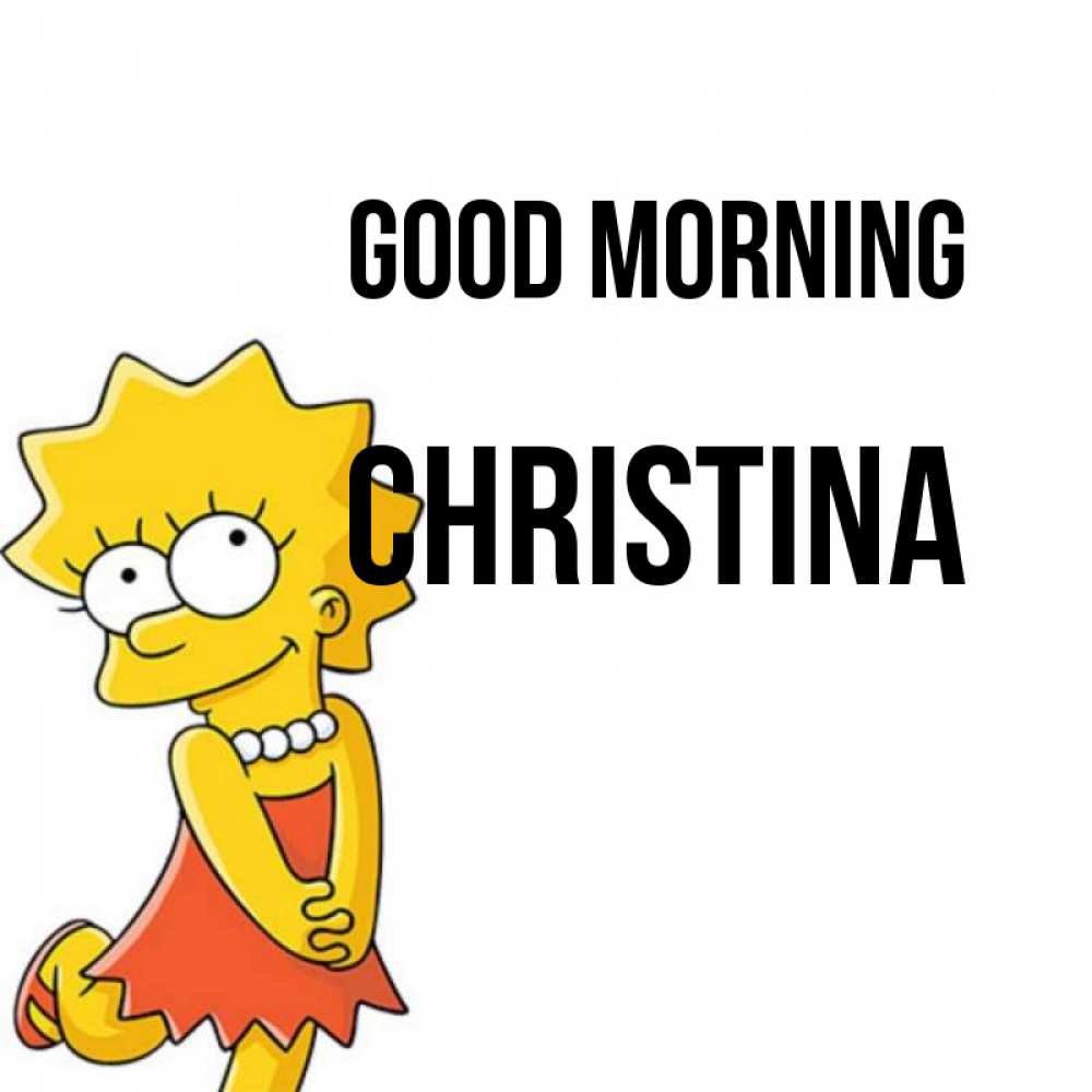 Greetings card с именем, Christina Good morning в платье и ожерелье Greetings with text for free download 