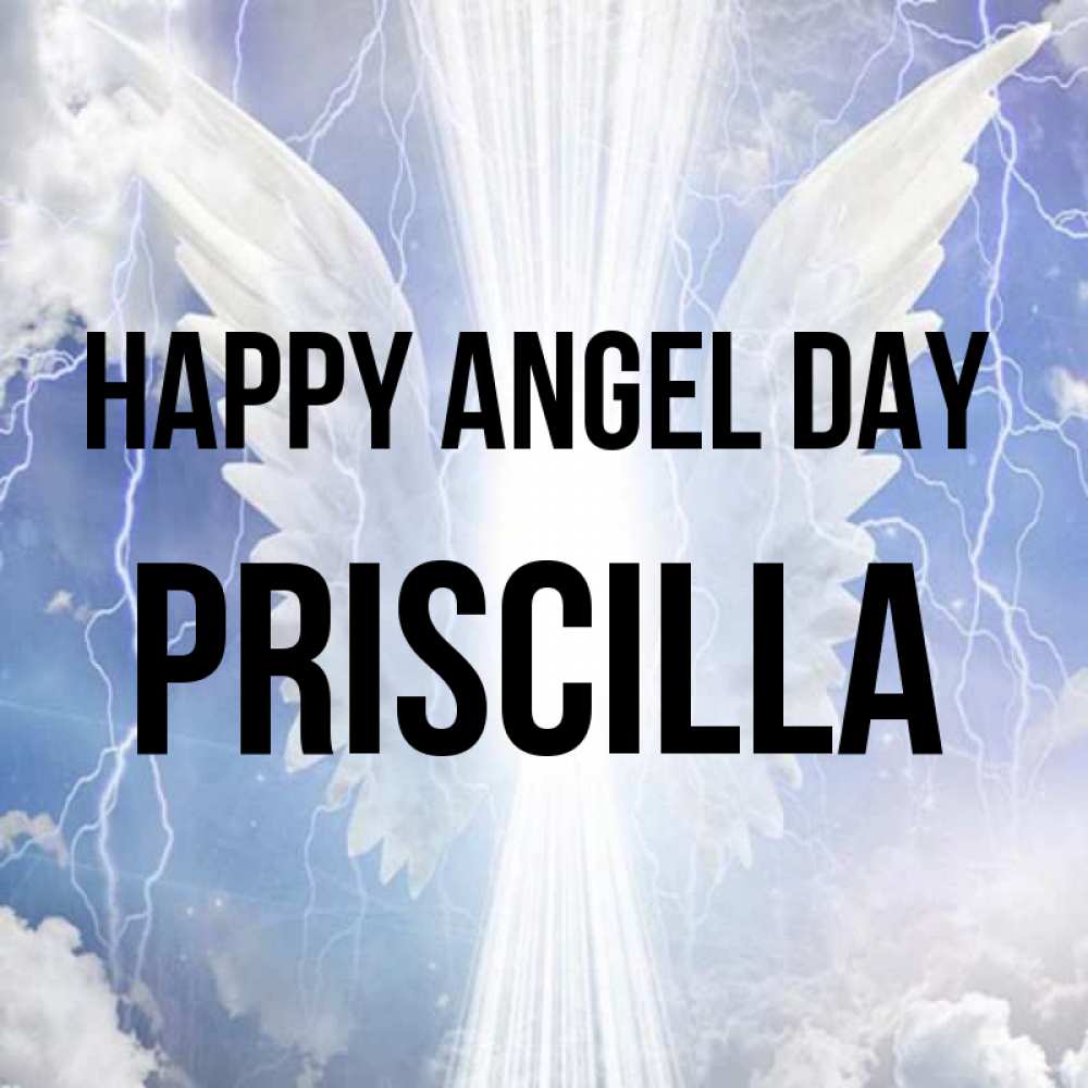 Greetings card с именем, Priscilla happy angel day молнии на небе и свет Greetings with text for free download 