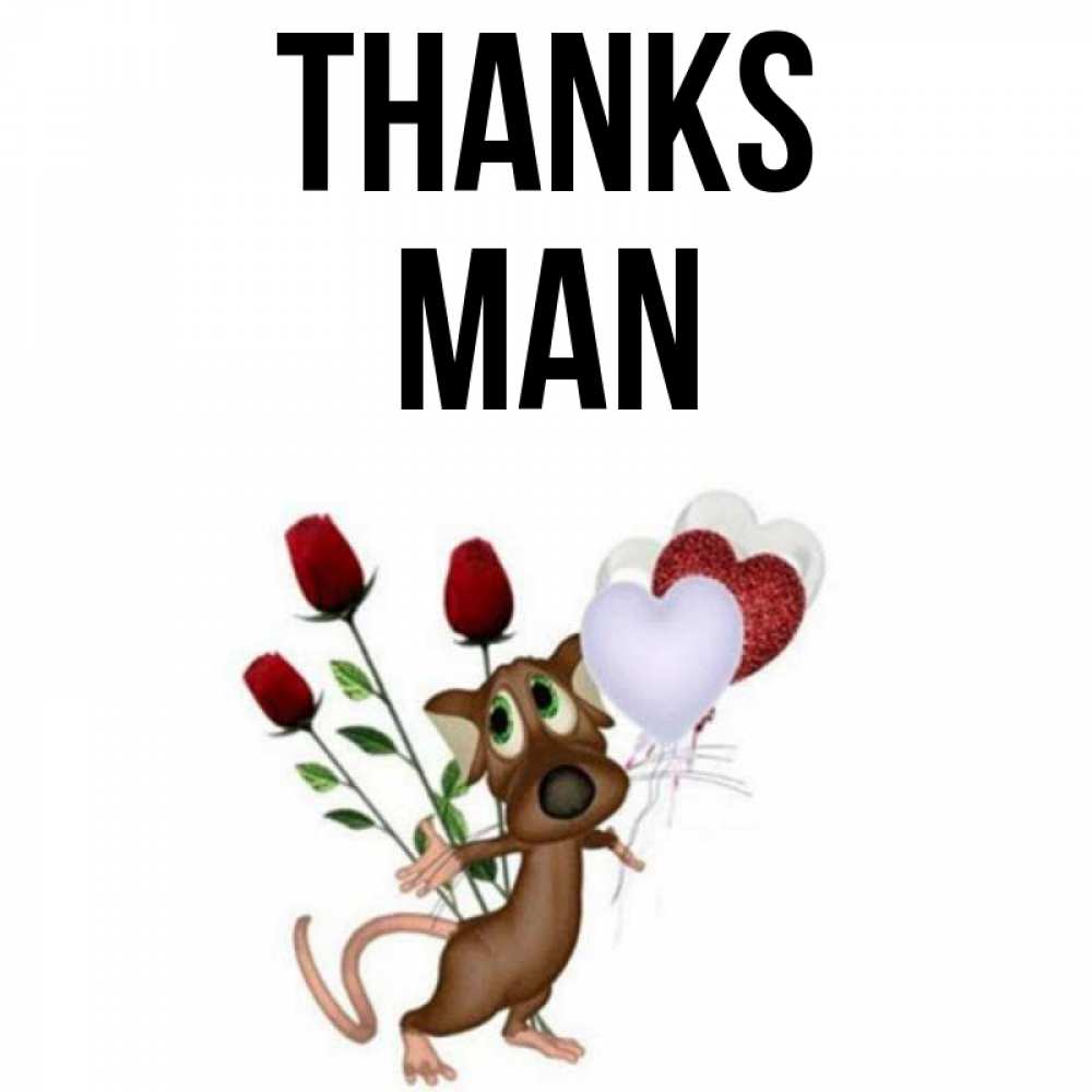 Greetings card с именем, man Thanks песик с шариками в форме сердец Greetings with text for free download 