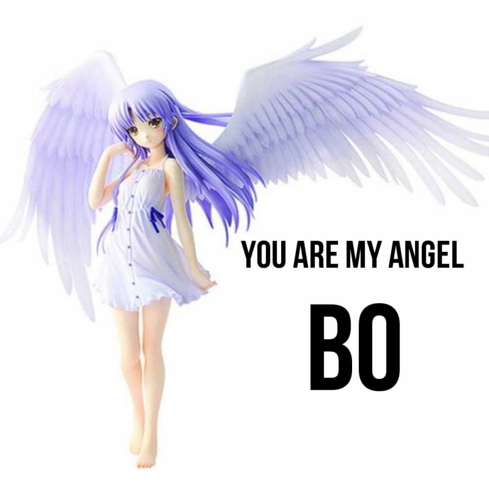 Greetings card с именем, Bo You are my angel девушка ангел с фиолетовыми крыльями Greetings with text for free download 