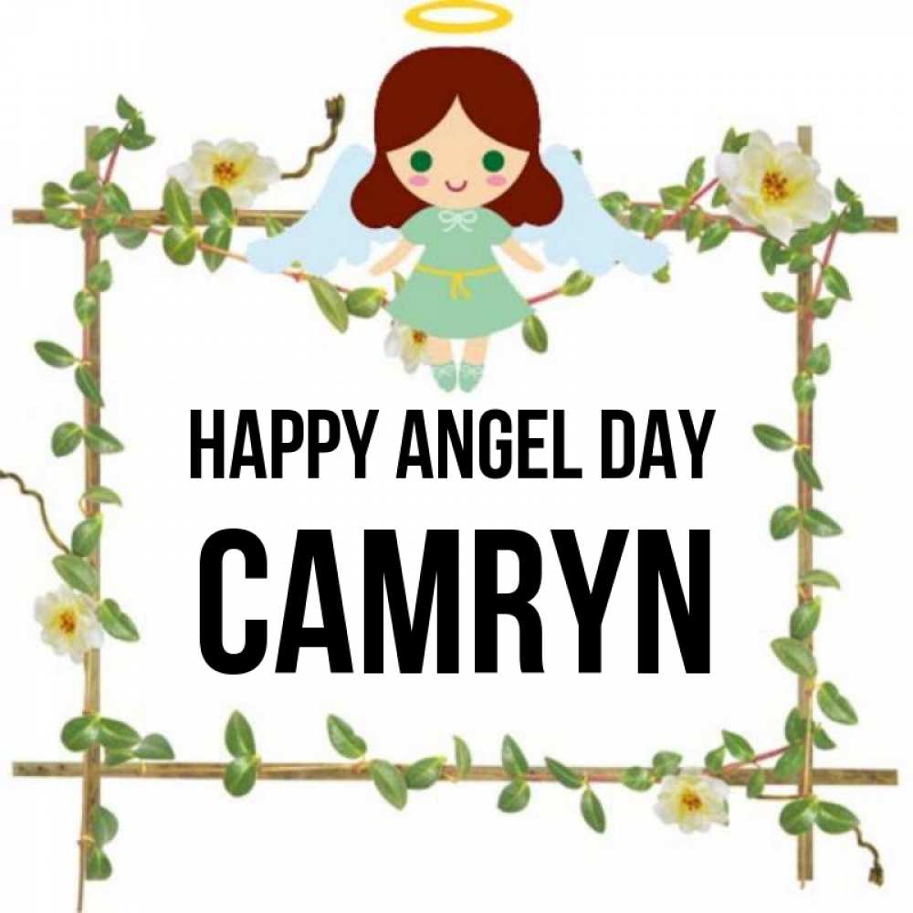 Greetings card с именем, Camryn happy angel day Ангел с нимбом Greetings with text for free download 