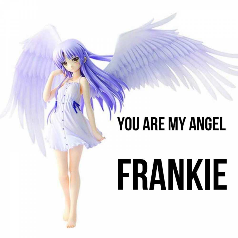 Greetings card с именем, Frankie You are my angel девушка ангел с фиолетовыми крыльями Greetings with text for free download 