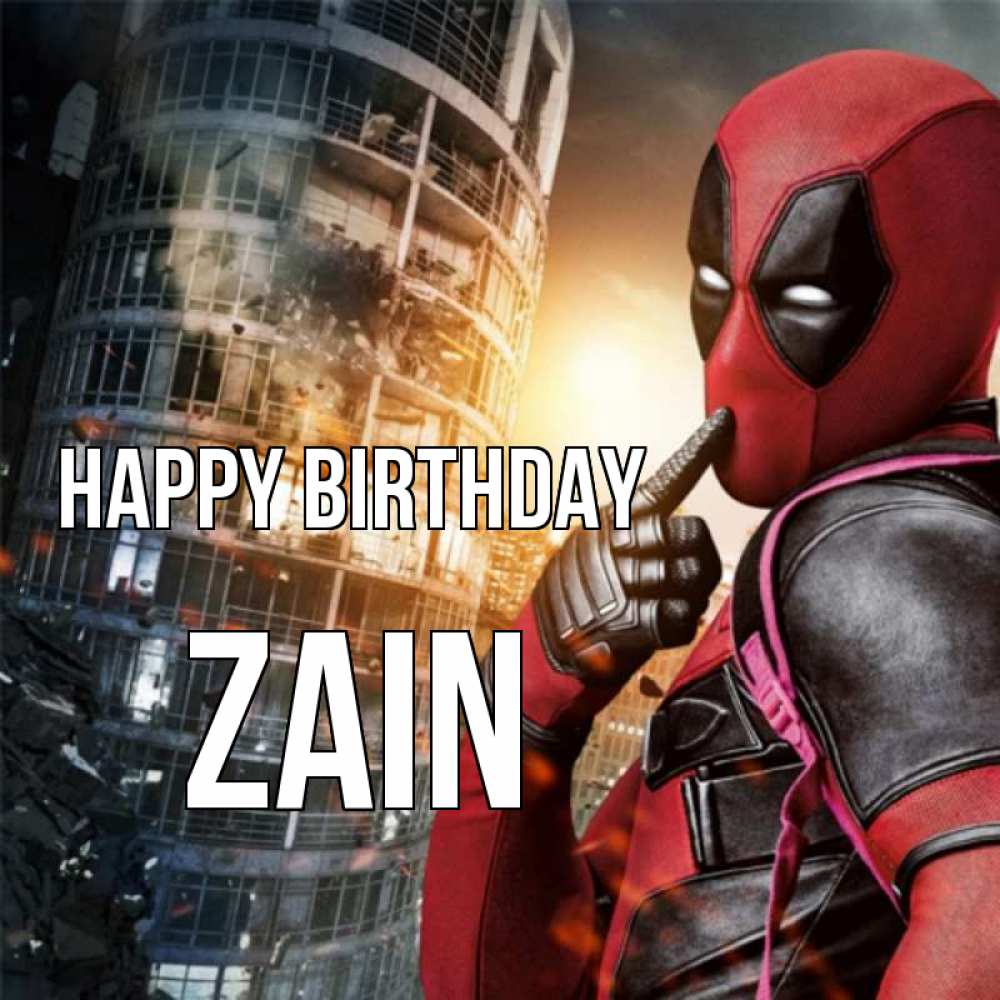 Greetings card с именем, Zain Happy Birthday с супергероями Greetings with text for free download 
